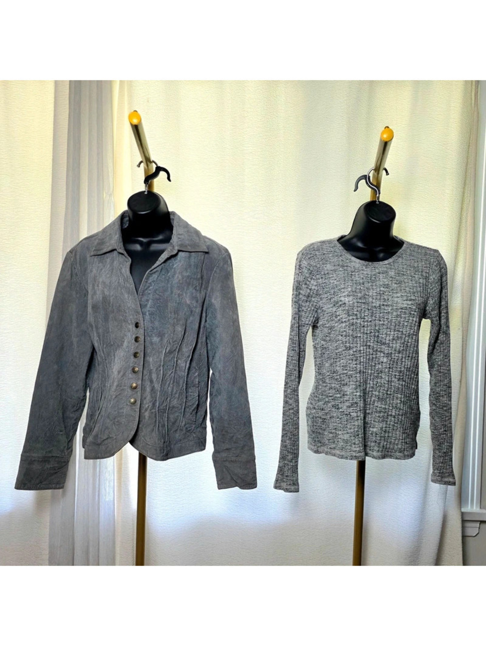 Old Navy ribbed long sleeve & A.M.I Bohemian Suede jacket sz Large lot